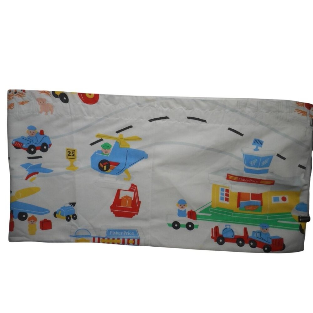 Vtg Kids Room Valance Fisher Price Airport Plane Helicopter Crew 61 x 15.5 #2